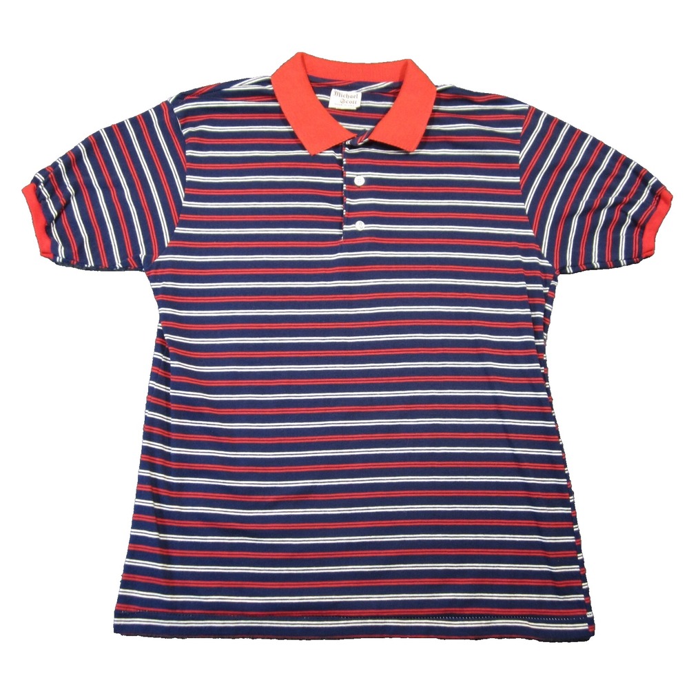 Vtg Michael Scott Polo Shirt XL Red Blue Striped Slim Retro 80s Patriotic‎ USA